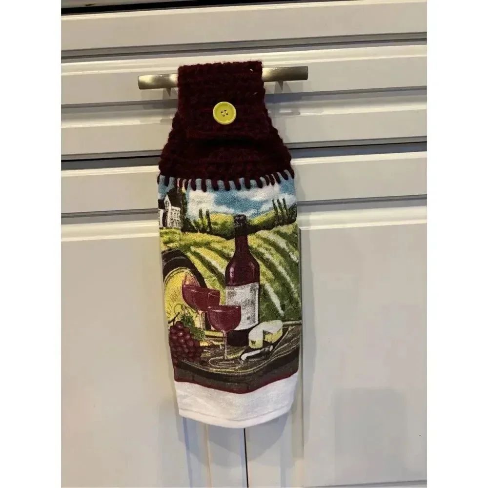 Crochet Top Kitchen Towel- wine countryβw/cheese